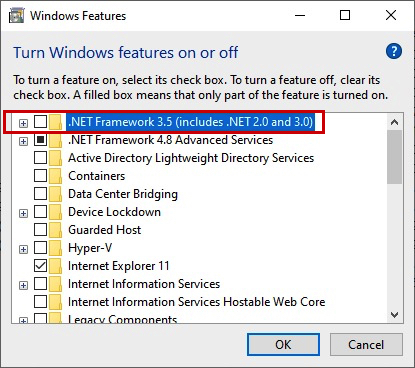 How to Enable .NET 3.5 Framework - Tick Box - .NET 3.5 Framework