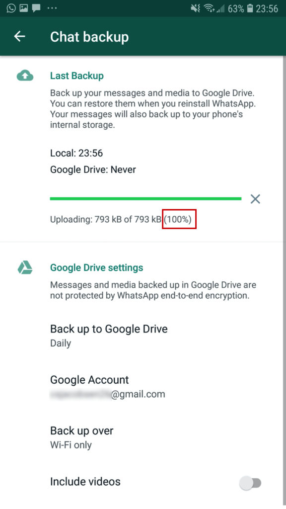 How to Backup WhatsApp Mobile App - Backup in Progress