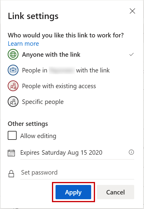 How to Share Files/Folders in OneDrive and Set Expiration Date - Apply