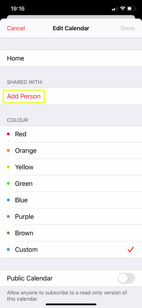 How to Set iPhone Calendar Sharing - Click Add Person