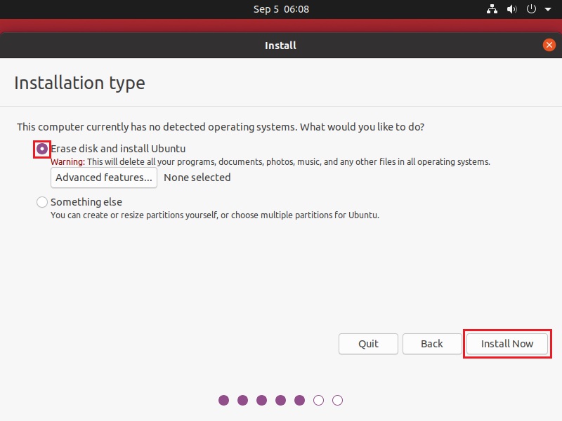 Ubuntu Installation - Erase Disk and Install