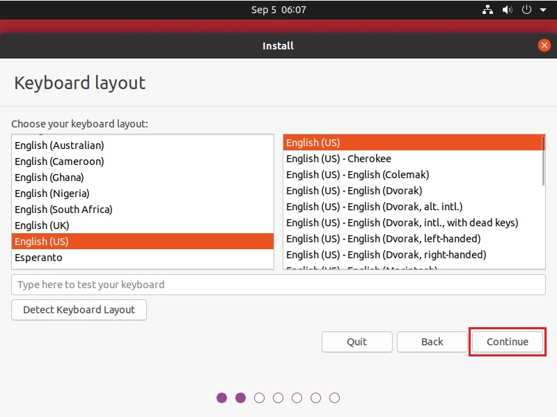 Ubuntu Installation - Select Keyboard Layout